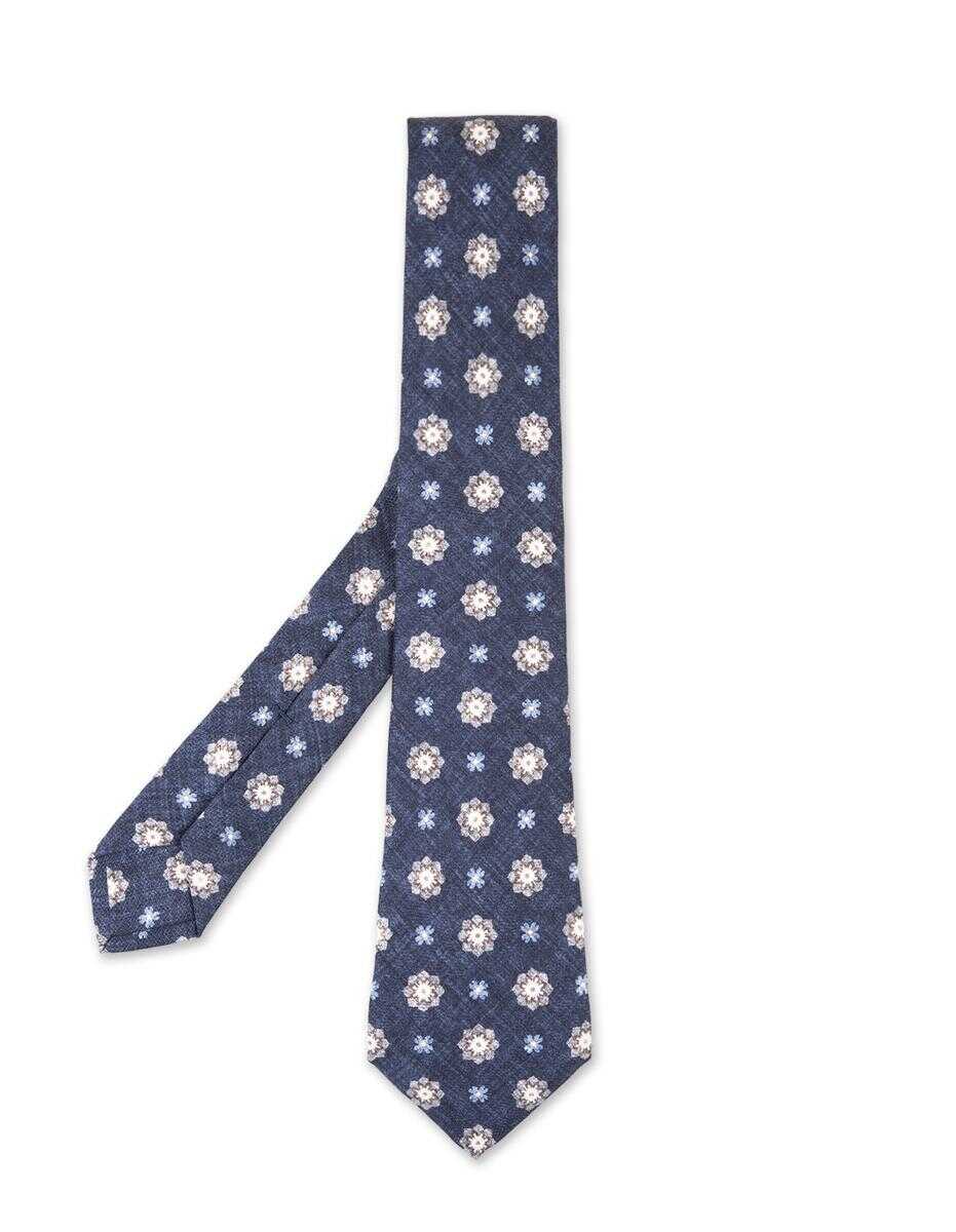 KITON KITON Navy Tie With Flower Pattern BLUE