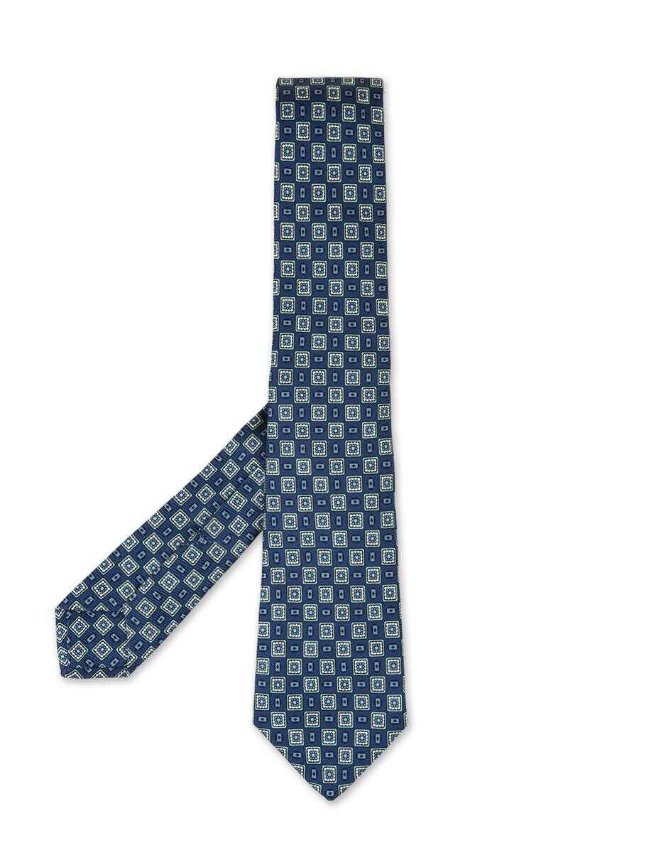 KITON KITON and Green Tie With Geometric Micro Pattern BLUE