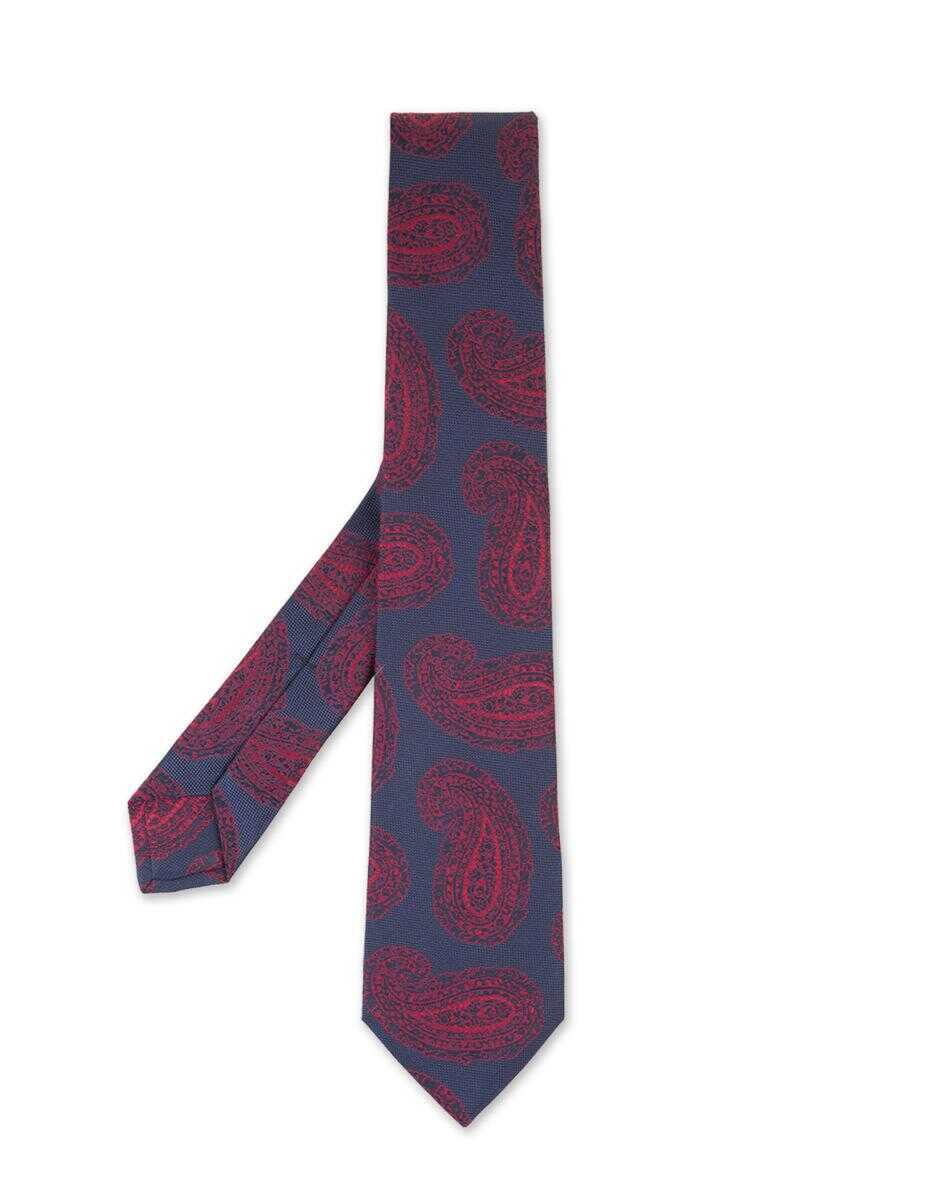 KITON KITON Dark Tie With Red Cashmere Pattern BLUE