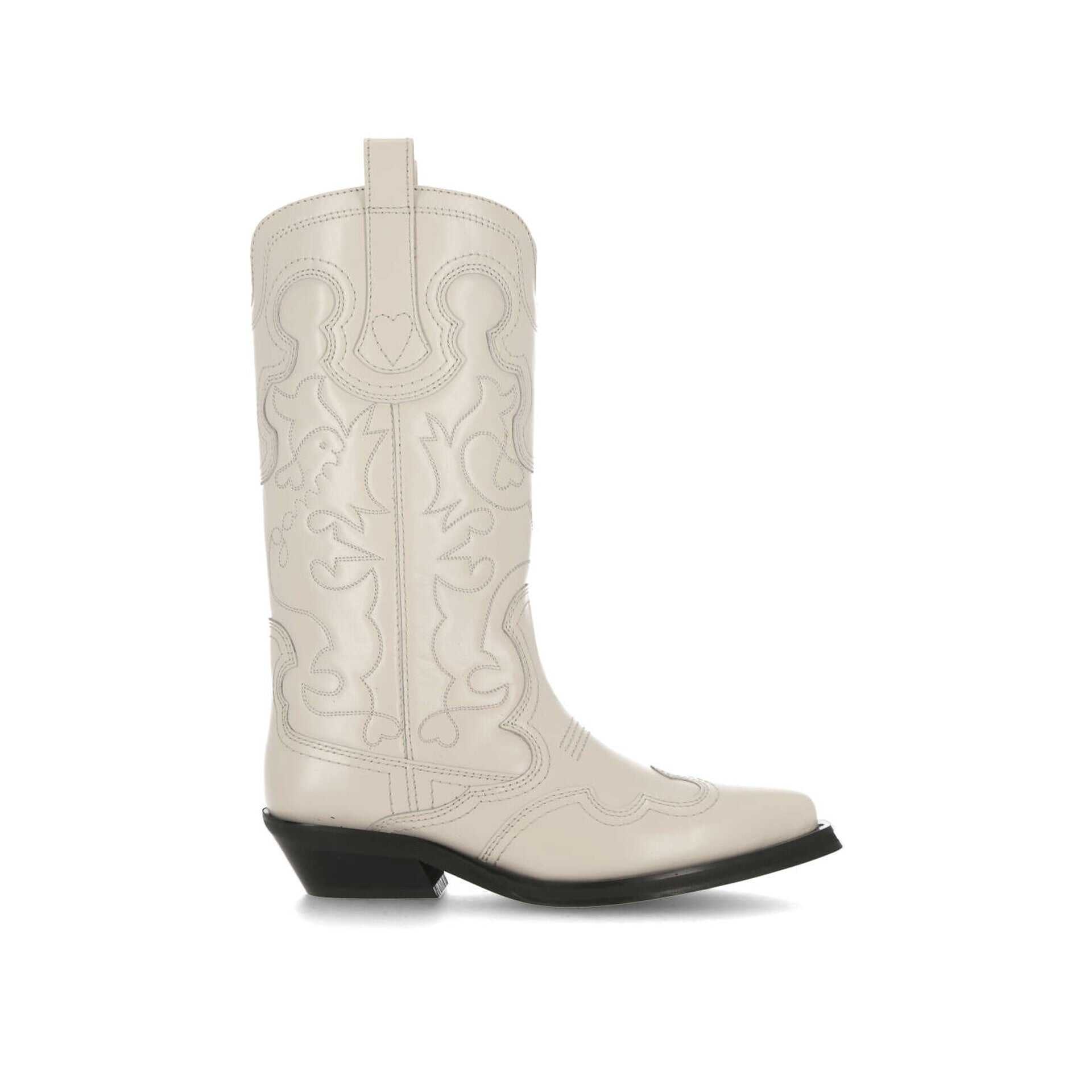 Ganni Ganni Mid Shaft Western Boots White