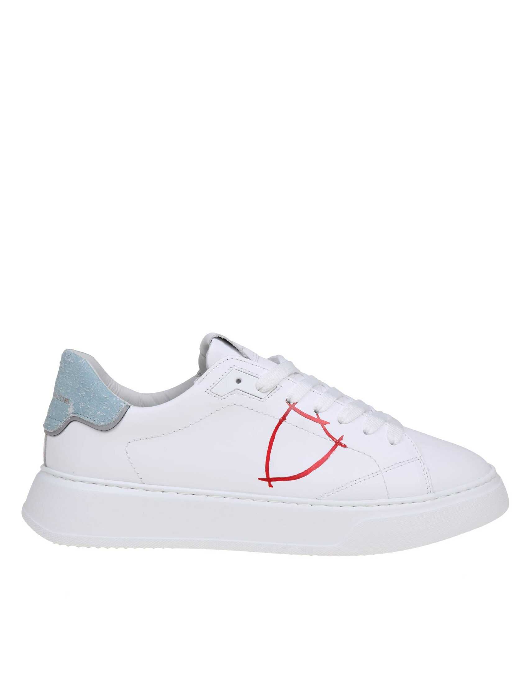 Philippe Model Philippe model temple low sneakers in white and light blue leather White