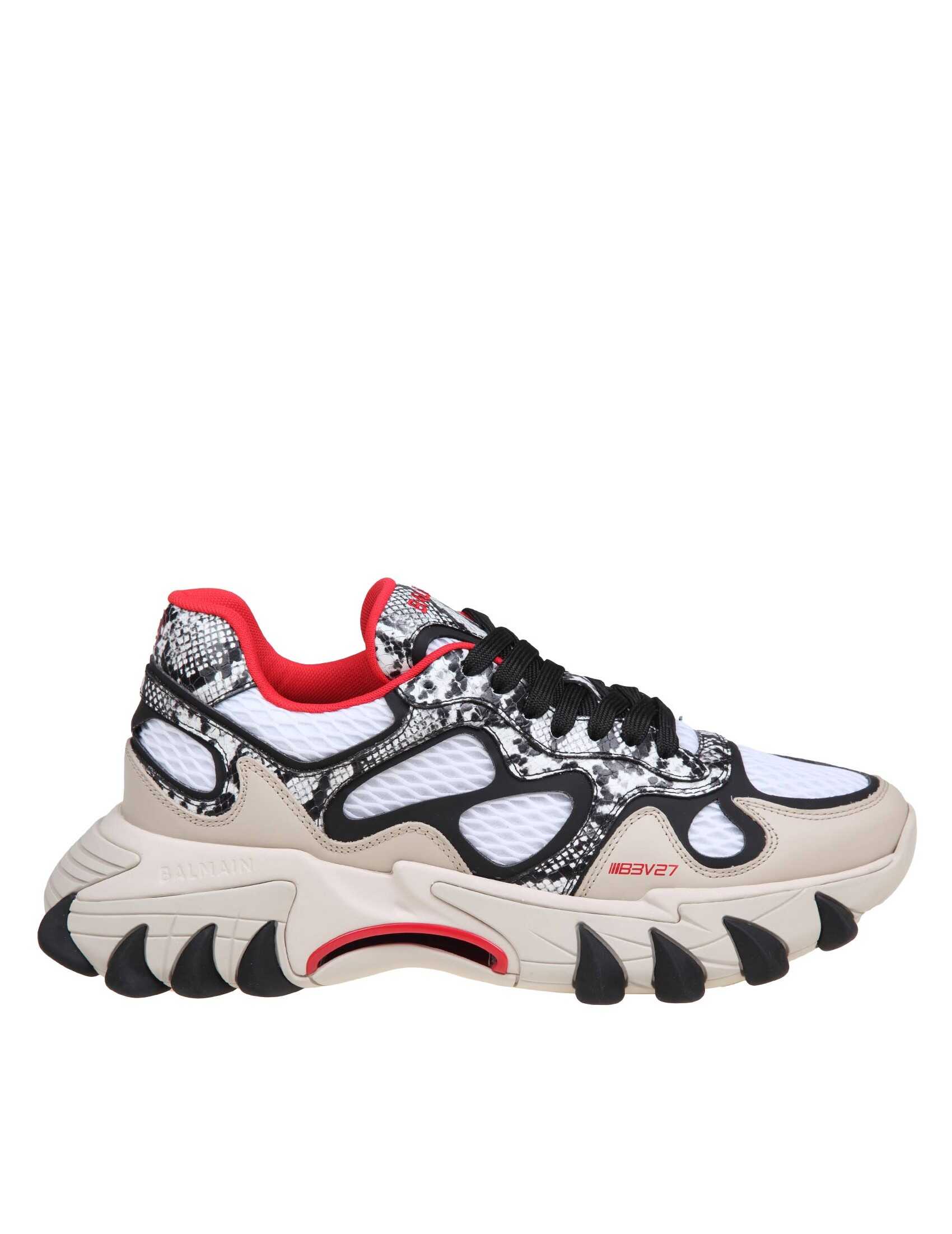 Balmain Balmain b-east sneakers in mix of materials with python effect Grey