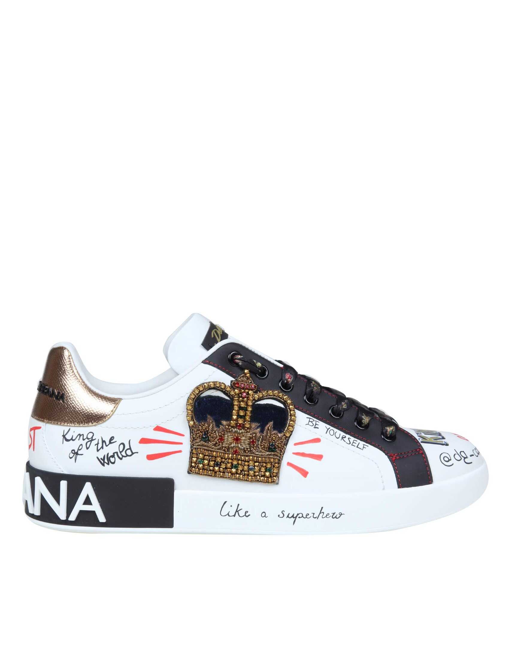 Dolce & Gabbana Dolce & gabbana portofino sneakers in leather with embroidery and patch White