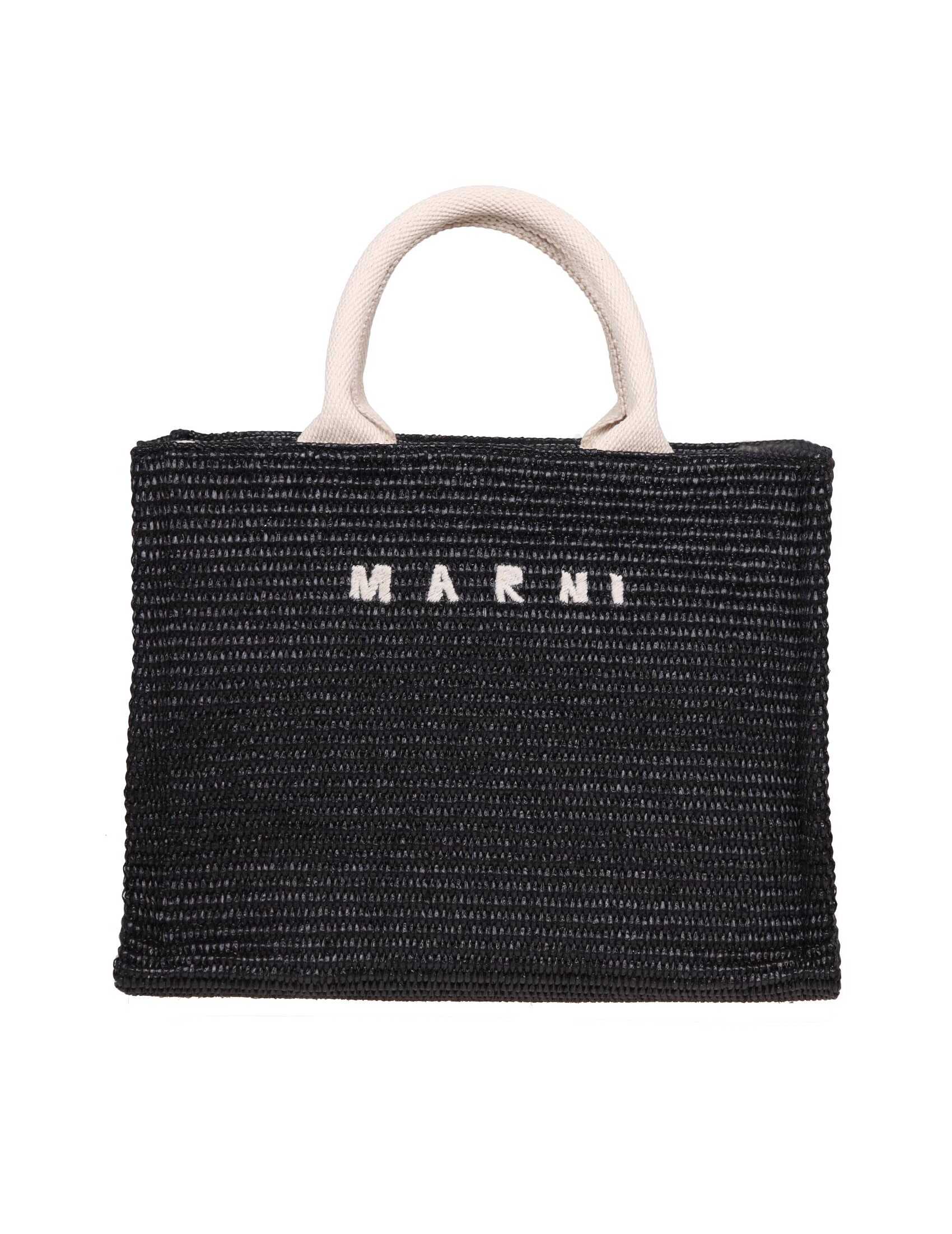 Marni Marni shopping small in black raffia effect fabric Black