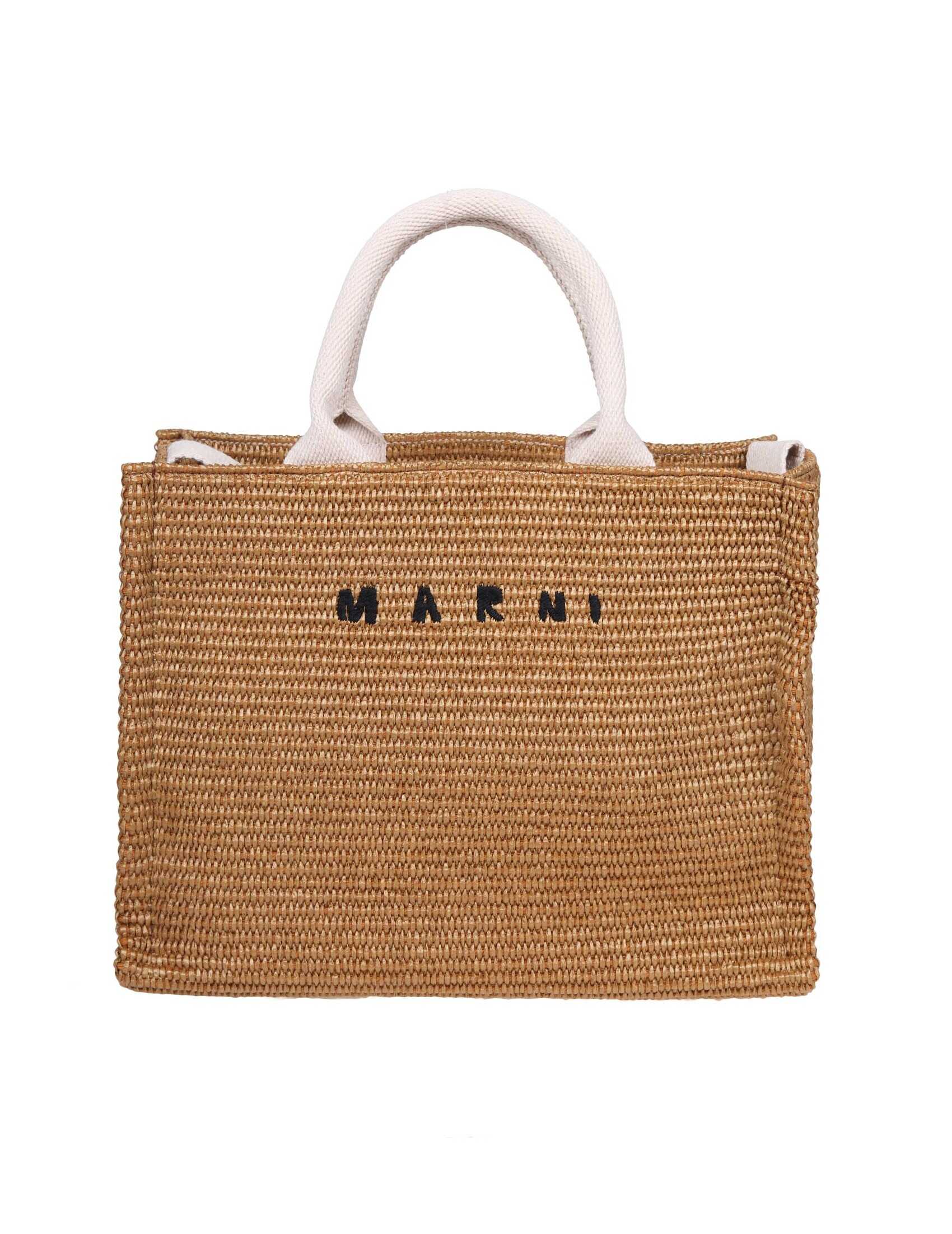 Marni Marni shopping small in natural color raffia effect fabric Brown