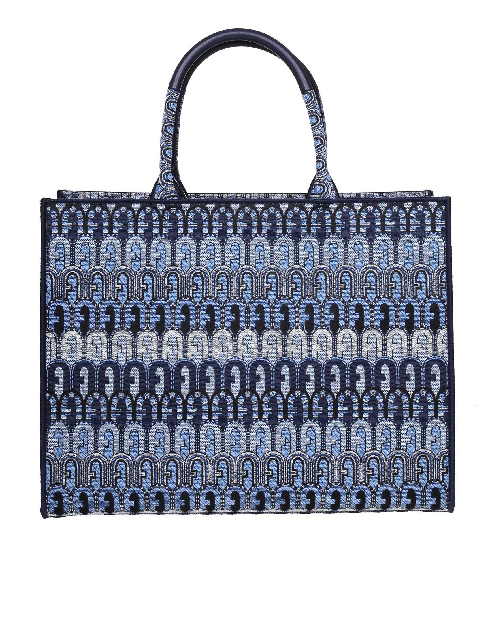 Furla Furla opportunity l shoppinh bag in jacquard fabric Blue