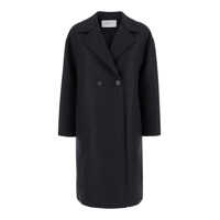 Paltoane Black Double-Breasted Coat With Dropped Shoulders In Wool Woman Femei