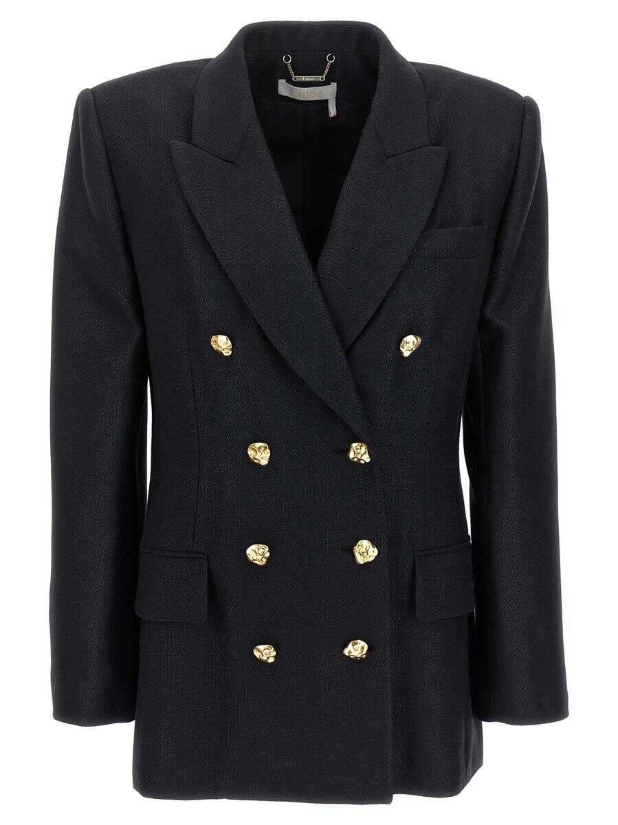 Chloe CHLOÉ Double-breasted blazer with gold buttons BLACK