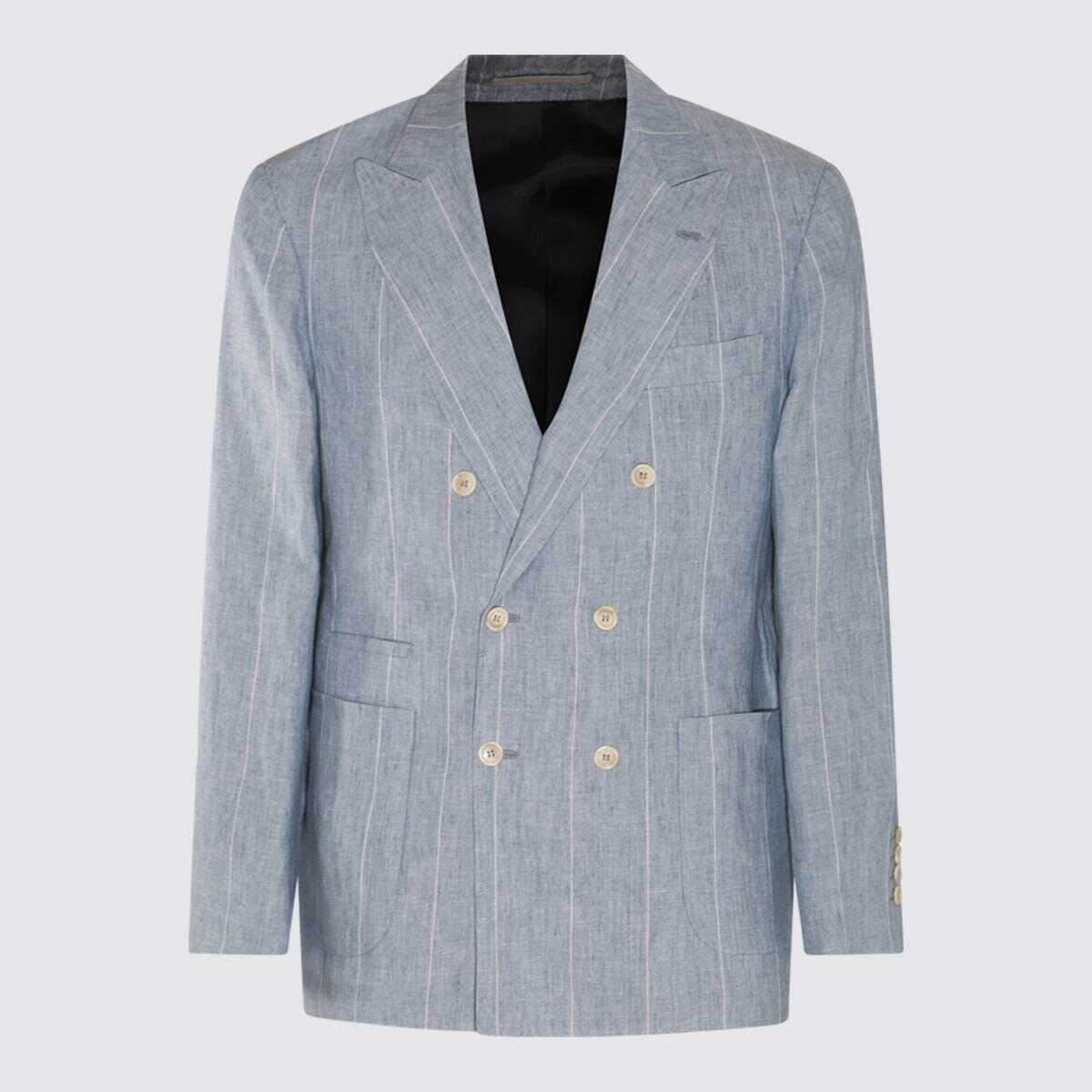 Brunello Cucinelli BRUNELLO CUCINELLI LIGHT BLUE LINEN SUITS BLUE