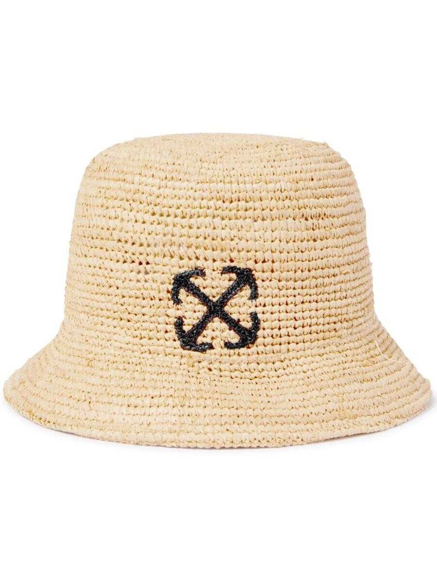 Off-White OFF-WHITE Arrows-embroidered raffia bucket hat BEIGE BLACK