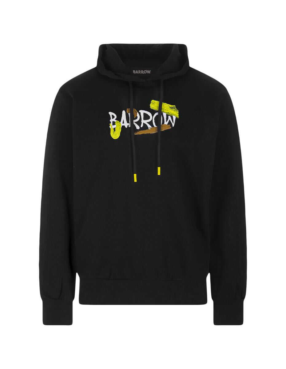 BARROW BARROW Hoodie With Lettering and Graphic Print BLACK