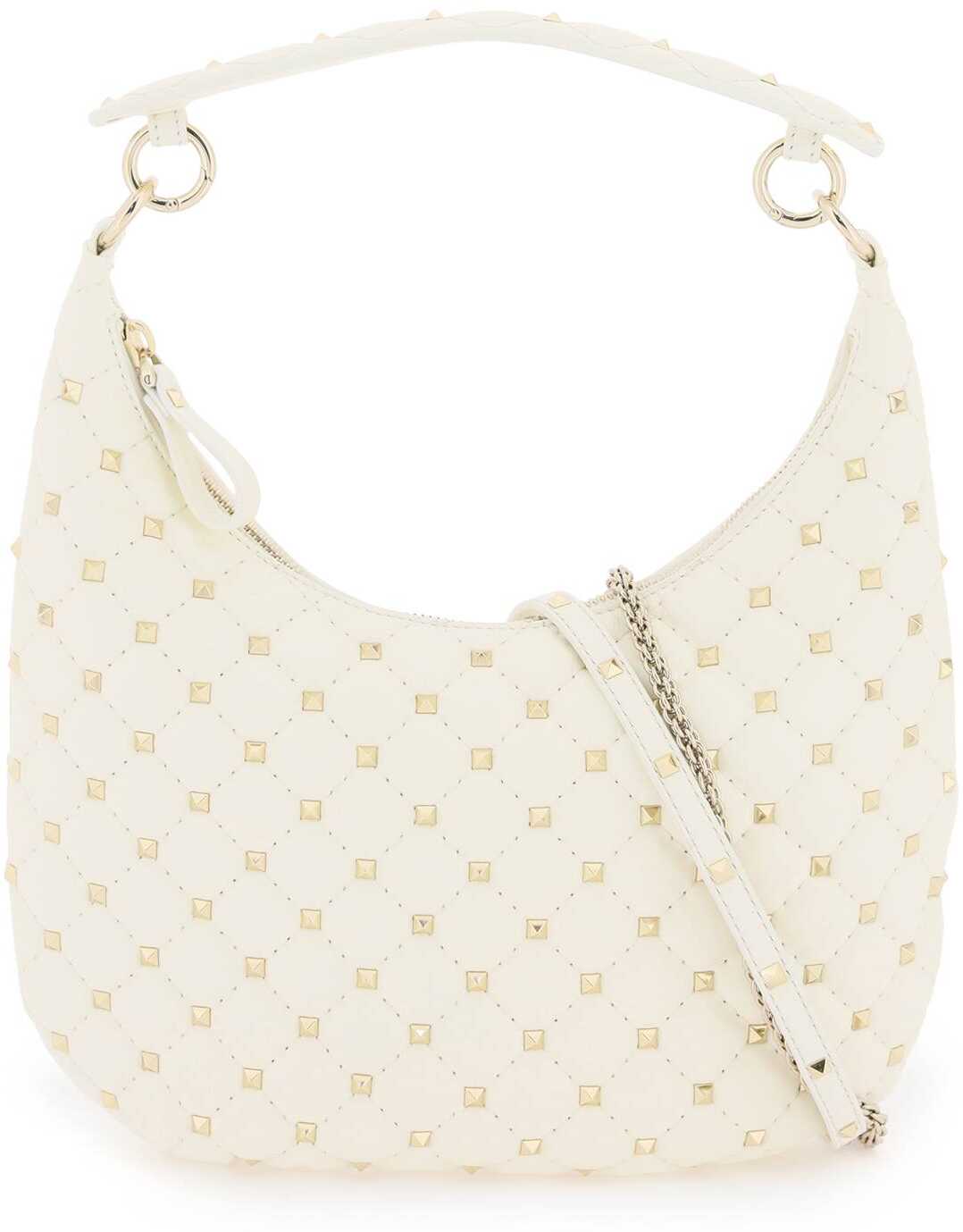 Valentino Garavani Small Leather \'Rockstud Spike\' Hobo Bag IVORY