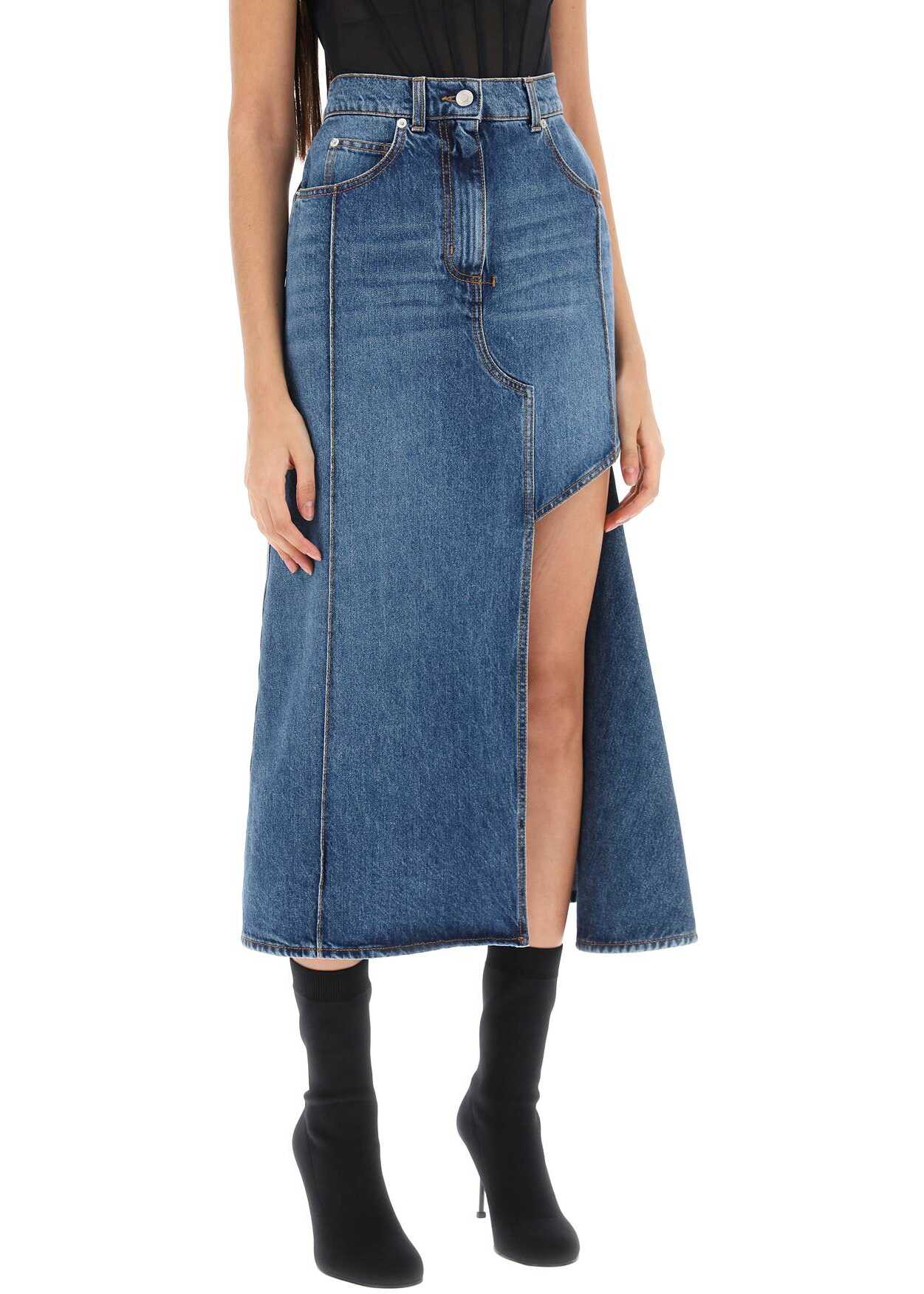 Alexander McQueen Denim Skirt With Cut Out BLUE STONE WASH