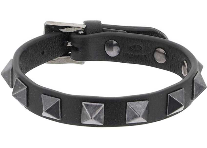 Valentino Garavani Rockstud Leather Bracelet NERO