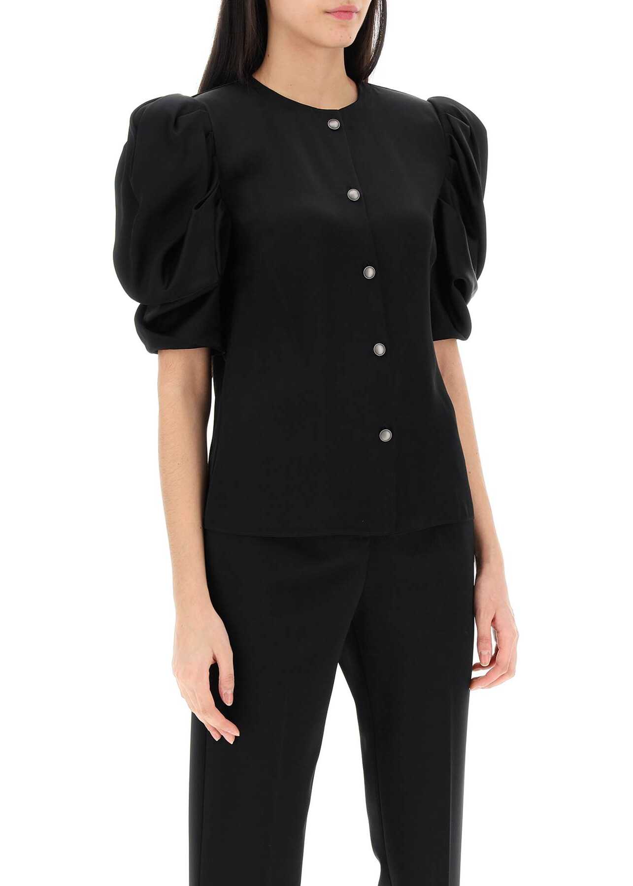 Alessandra Rich Envers Satin Blouse With Bouffant Sleeves BLACK