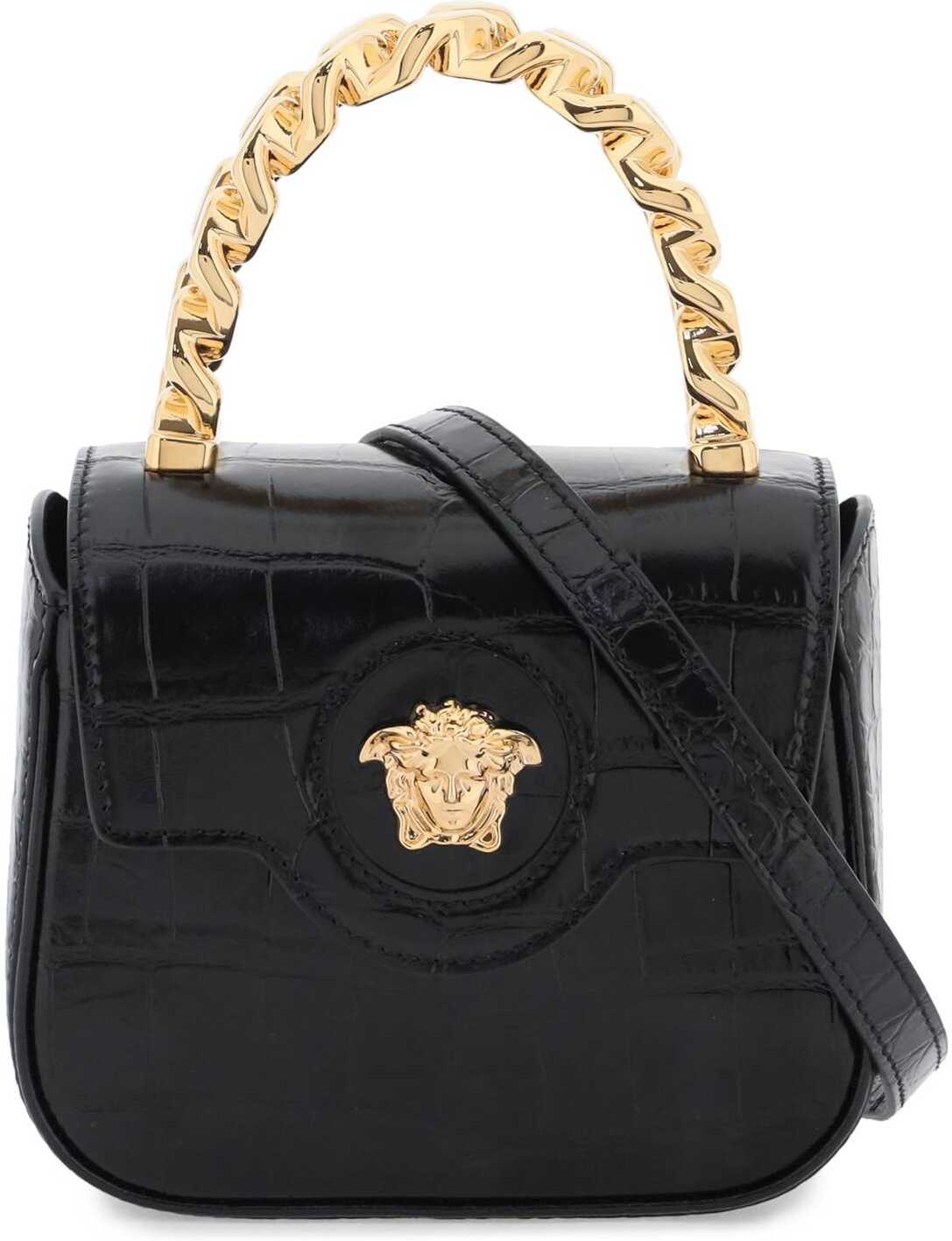 Versace Croco-Embossed Leather \'La Medusa\' Mini Bag BLACK VERSACE GOLD
