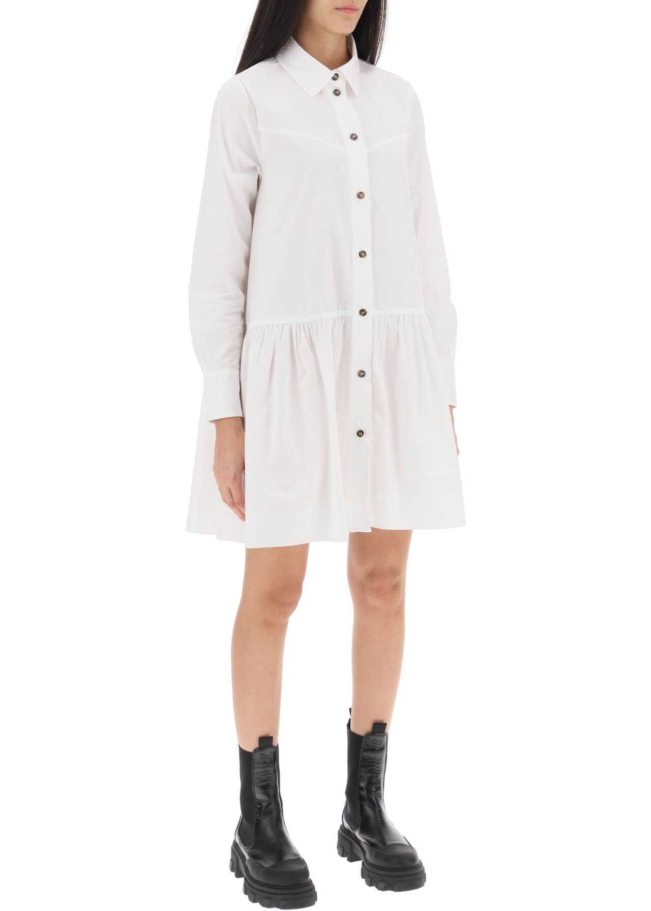Ganni Mini Shirt Dress BRIGHT WHITE