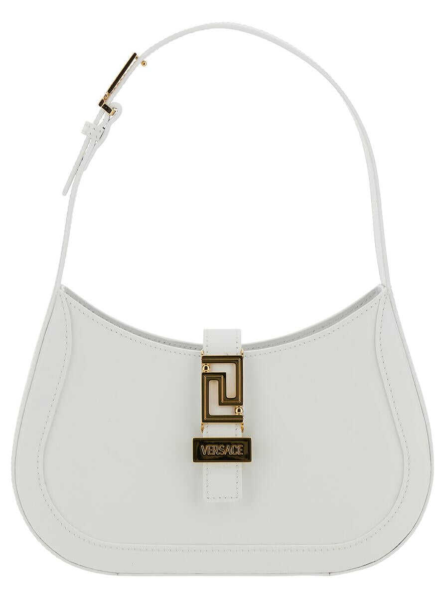 Versace \'Greca Goddess\' Small White Hobo Bag with Logo Detail in Leather Woman WHITE