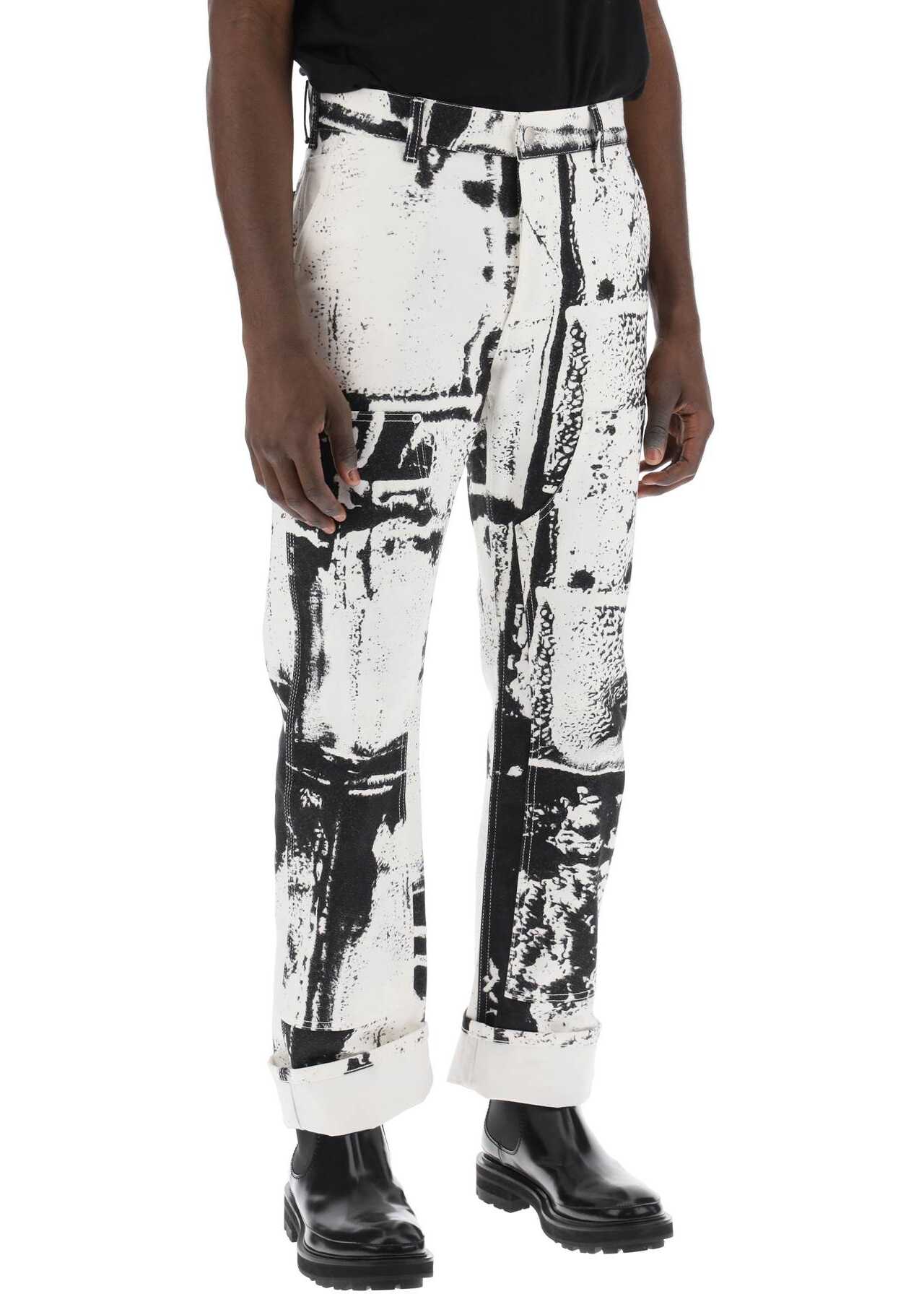 Alexander McQueen Fold Print Workwear Jeans WHITE BLACK