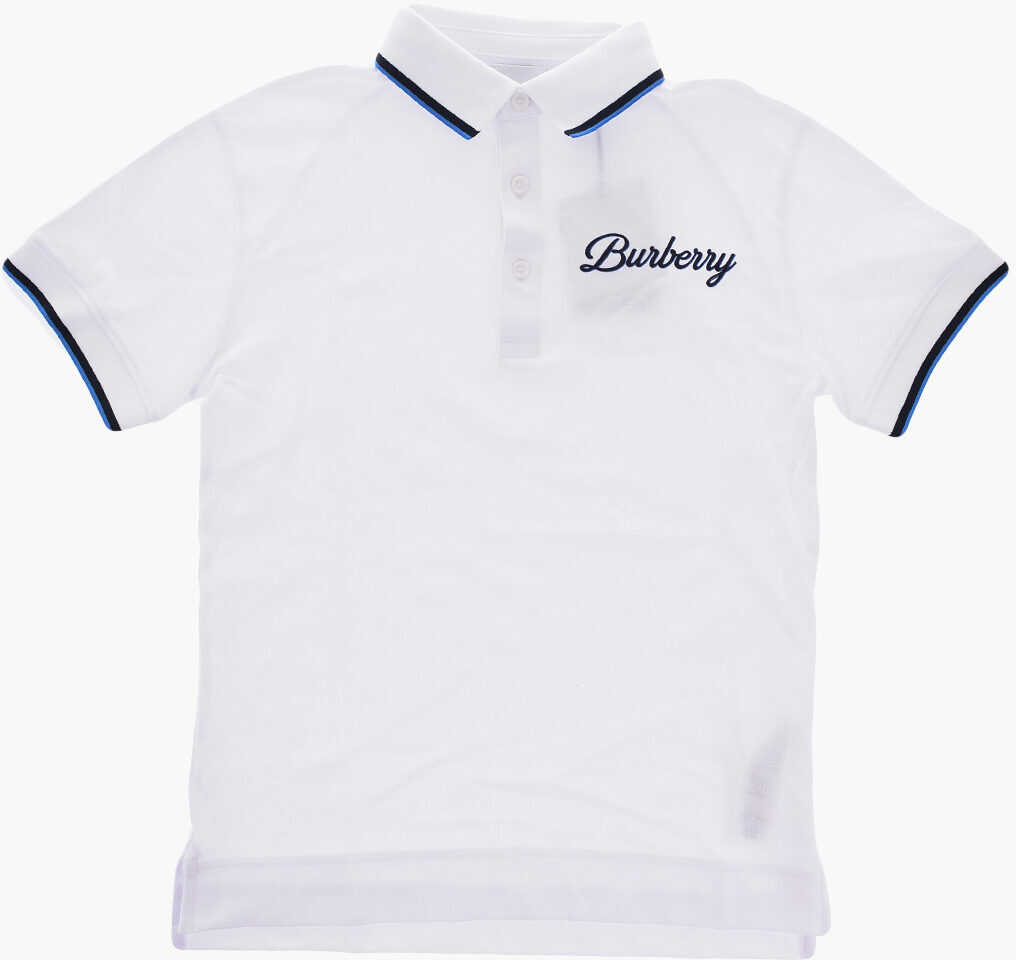 Burberry Kids Piquè Cotton Langton Polo Shirt With Embossed Logo White