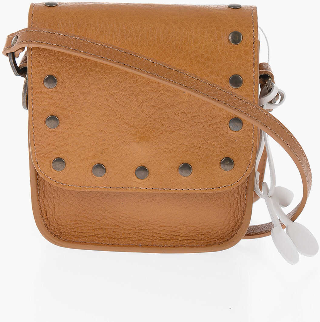 Bonpoint Leather Mini Bag With Studs And Cherry Shaped Charm Brown