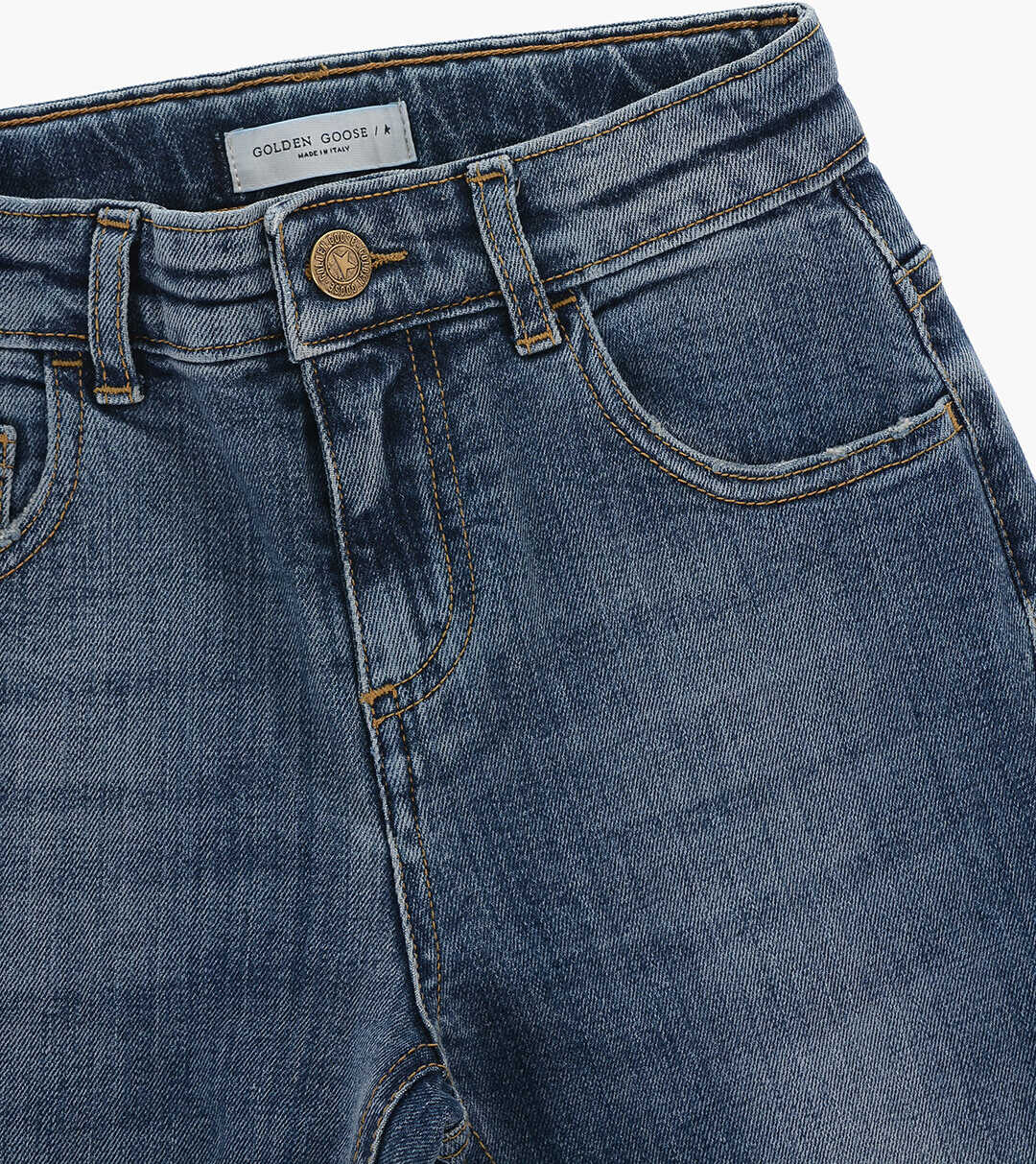 GOLDEN GOOSE KIDS Stretch Denim Jeans With Visible Stitching Blue