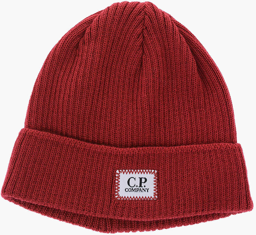 C.P. Company Kids Ribbed Wool Beanie Red