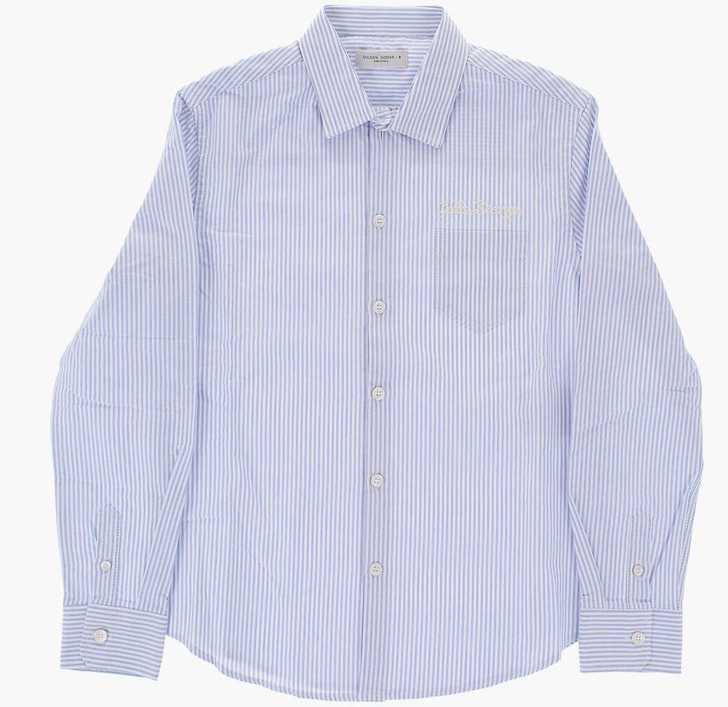 GOLDEN GOOSE KIDS Striped Shirt With Breast Pocket Blue