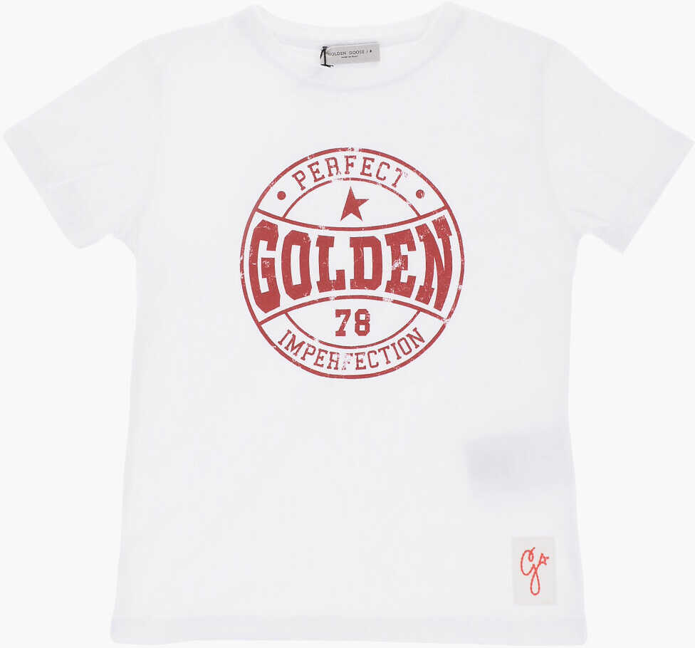 GOLDEN GOOSE KIDS Solid Color Crew-Neck T-Shirt With Printed Logo White