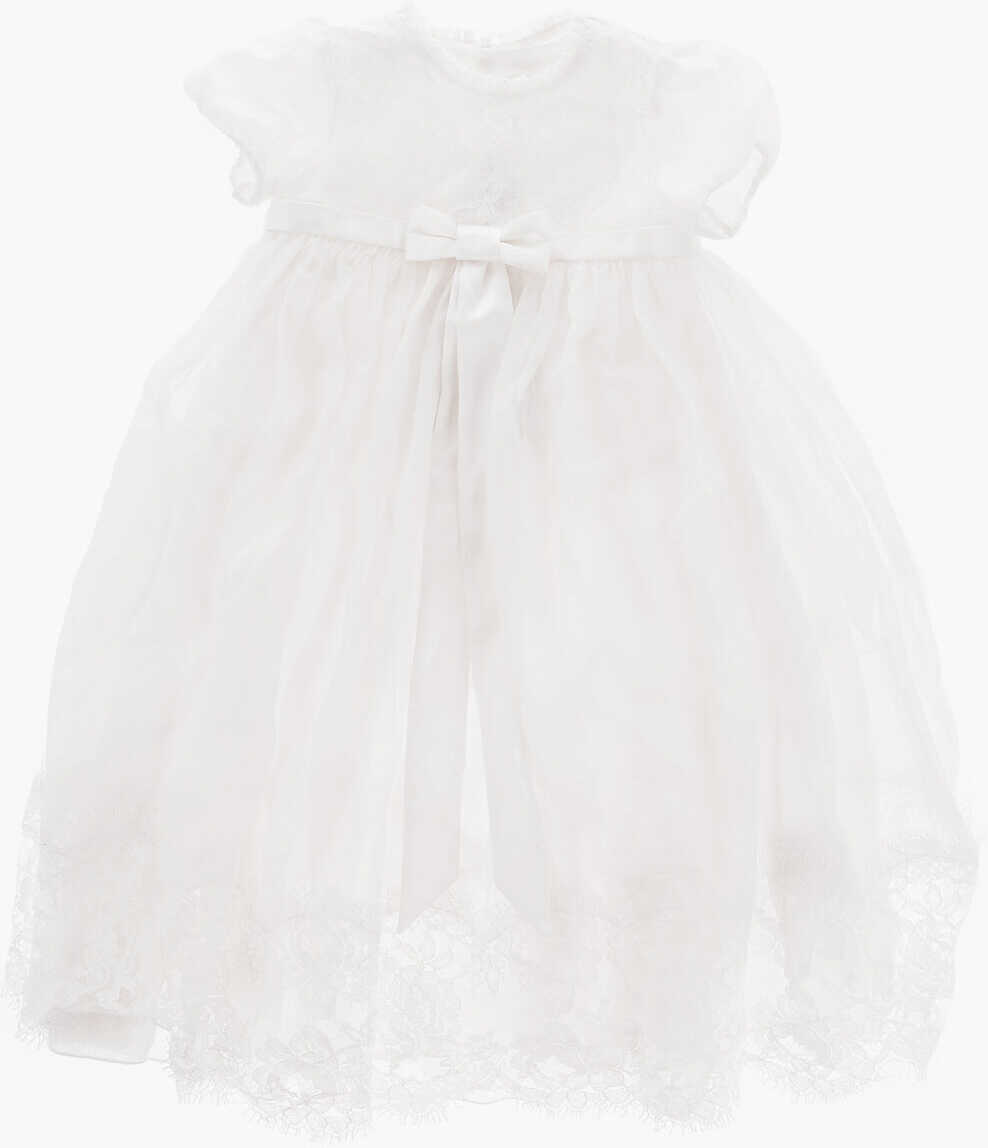 Dolce & Gabbana Kids Silk Blend Dress With Macrame\' Lace Details White