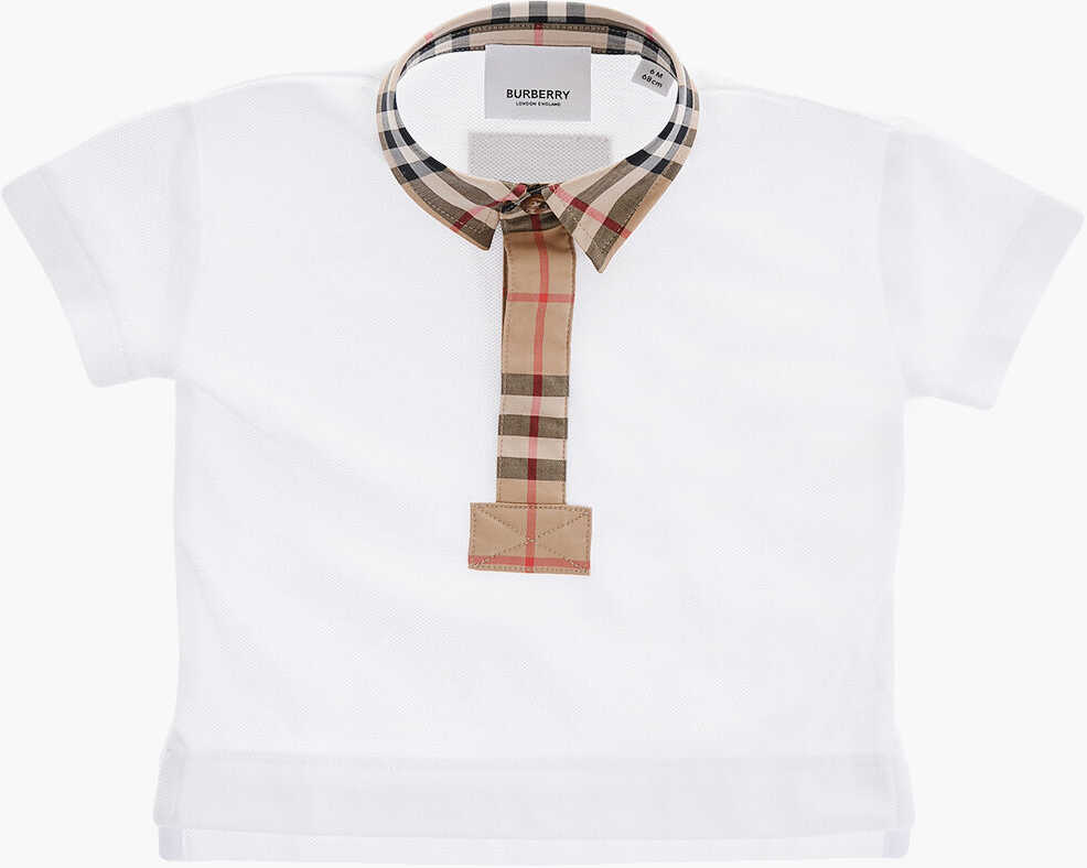Burberry Kids Checked Collar Cotton Johane Polo Shirt White