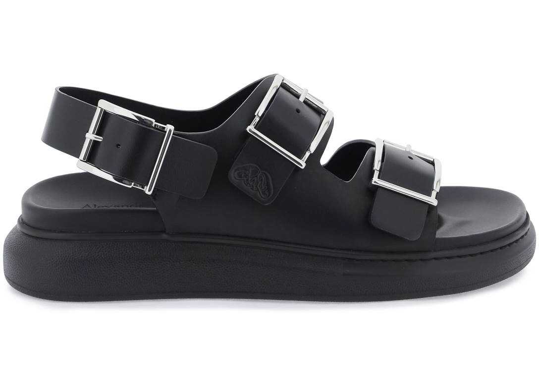 Alexander McQueen Leather Sandals With Maxi Buckles BLACK SILVER
