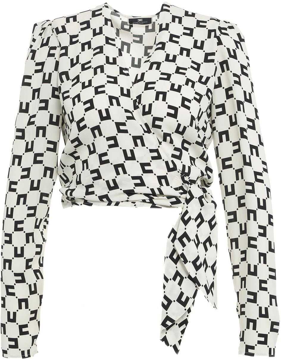 Elisabetta Franchi Wrap blouse with logo print Black