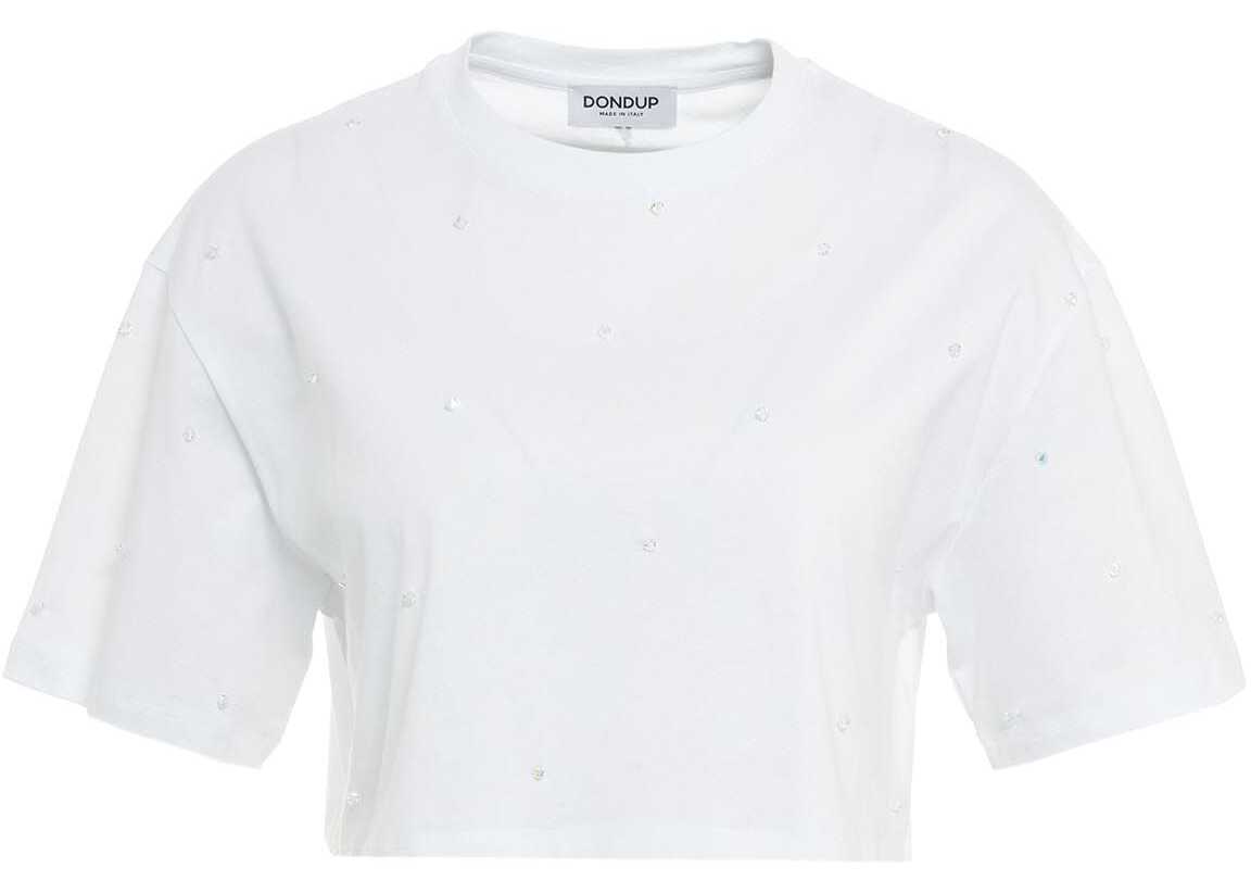 Dondup Cropped T-shirt with rhinestone applique White