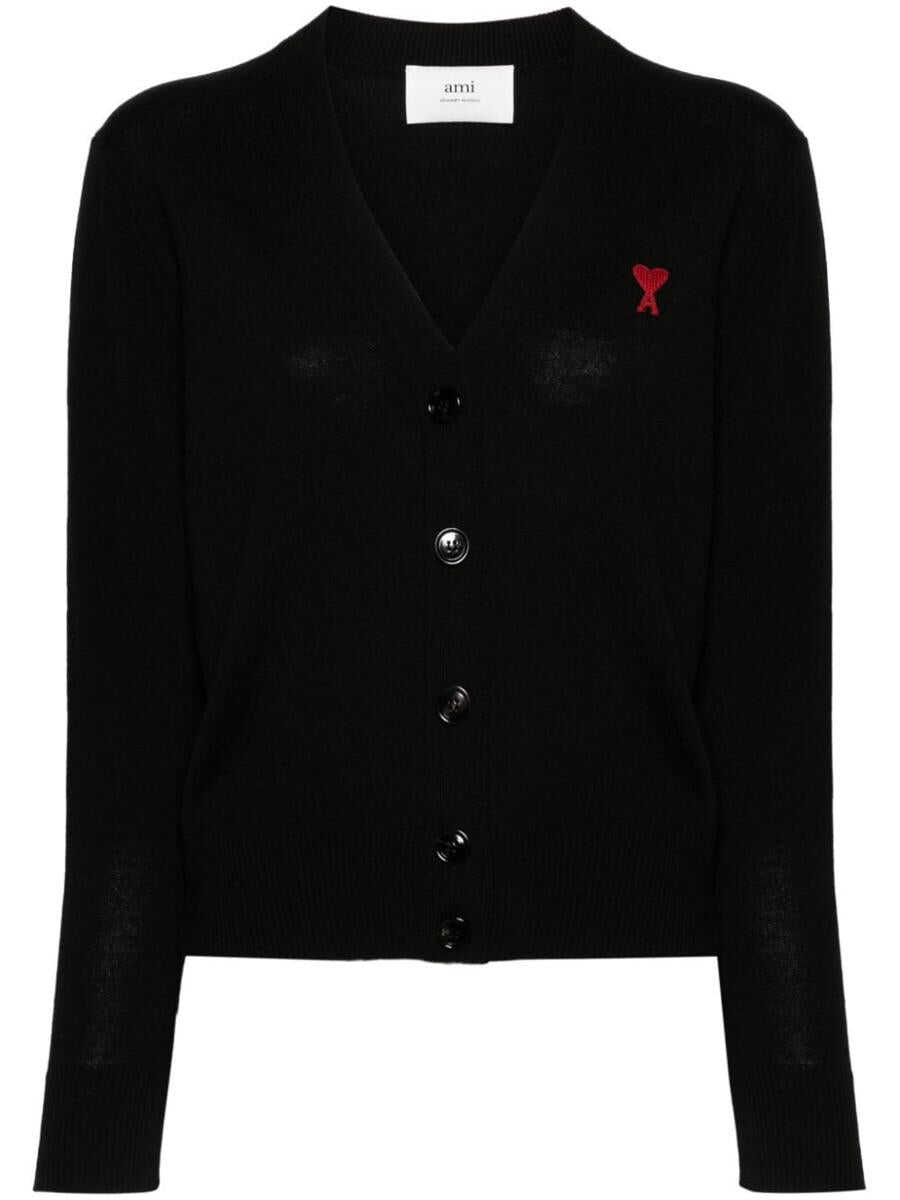 AMI Paris Ami de Coeur-embroidered cardigan NOIR