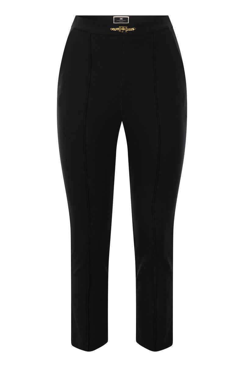 Elisabetta Franchi ELISABETTA FRANCHI Straight trousers in bi-elastic technical fabric with clamping BLACK
