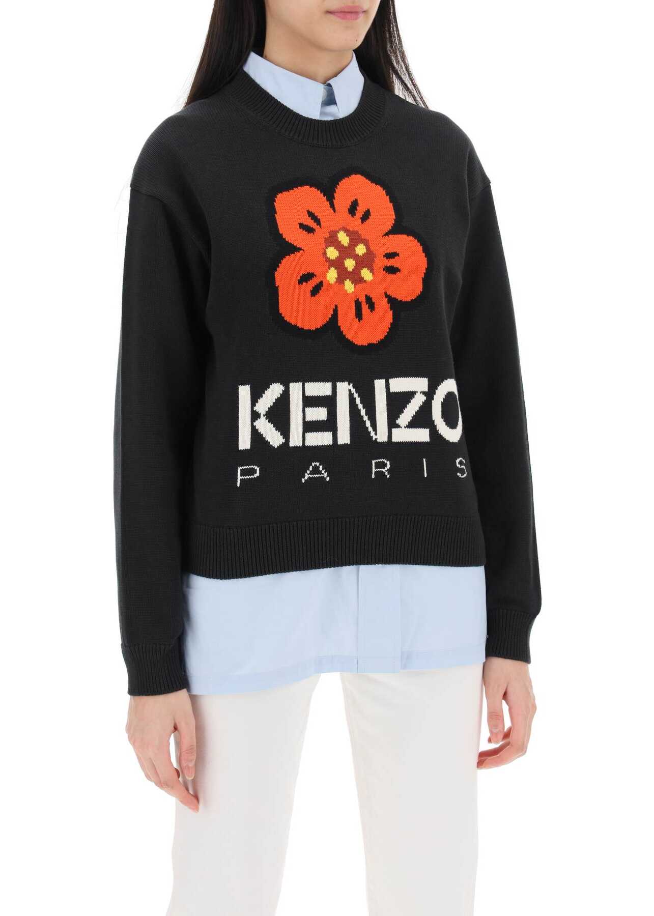 Kenzo Bokè Flower Sweater In Organic Cotton BLACK