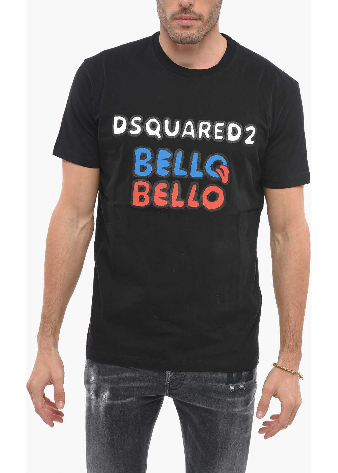 DSQUARED2 Crew Neck Bello Bello Paint Printed T-Shirt Black
