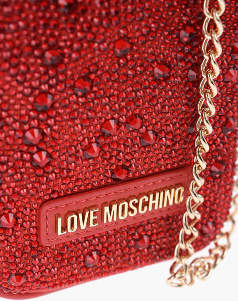 Genti de mana Moschino Love Rhinestone Pouch With Golden Chain Red Femei (BM 13411346) 2