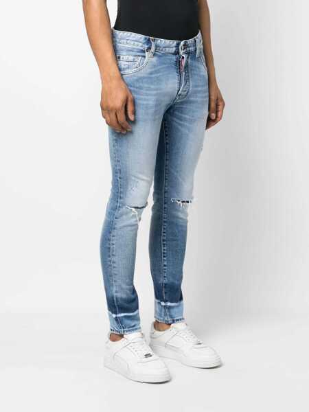 Blugi drepti DSQUARED2 5 Pocket Distressed Roadie Fit Denims 19Cm Light Blue Barbati (BM 13412123) 3