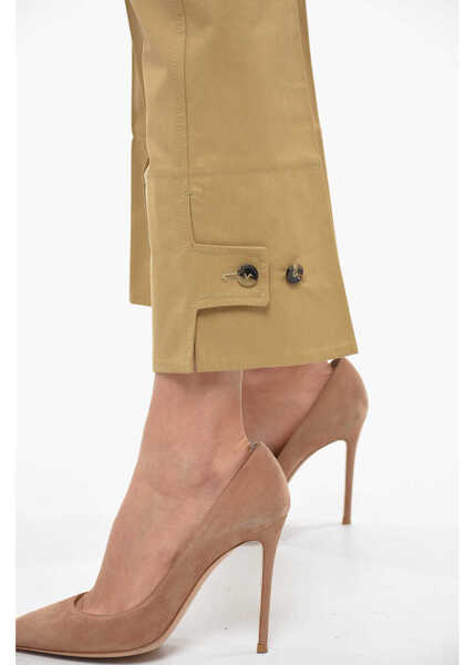 Pantaloni casual Bottega Veneta Cotton Front-Pleated Tapered Fit Pants Brown Femei (BM 13412147) 3