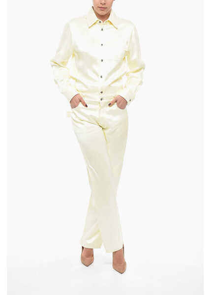 Pantaloni casual Bottega Veneta Viscose And Silk Blend Pants With Loose Fit Yellow Femei (BM 13412153) 4