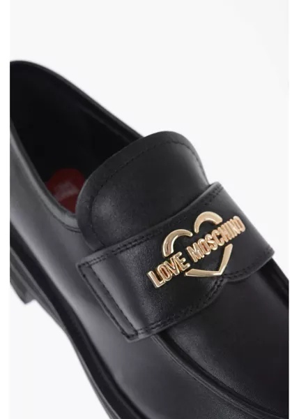 Mocasini Moschino Love Leather Loafers With Golden Logo Black Femei (BM 13412369) 4