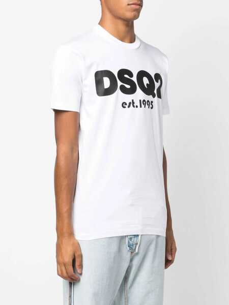 Tricouri DSQUARED2 Crew Neck Cool Fit T-Shirt With Printed Logo White Barbati (BM 13412585) 3