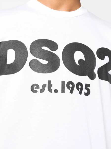 Tricouri DSQUARED2 Crew Neck Cool Fit T-Shirt With Printed Logo White Barbati (BM 13412585) 5