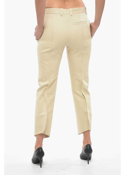 Pantaloni office Bottega Veneta Cotton Front-Pleated Pants With Curved Design Beige Femei (BM 13412624) 2