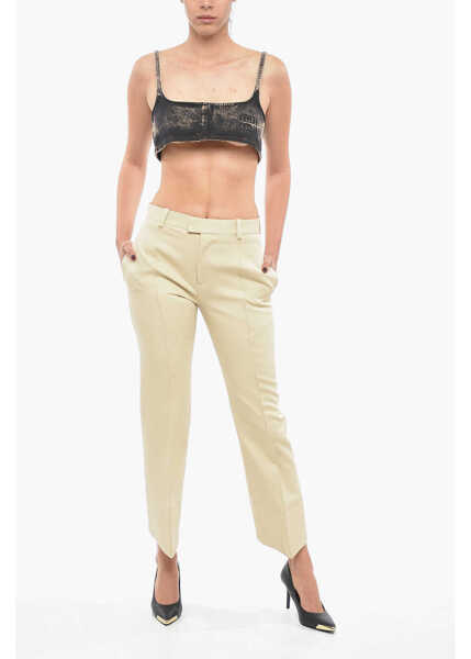 Pantaloni office Bottega Veneta Cotton Front-Pleated Pants With Curved Design Beige Femei (BM 13412624) 4