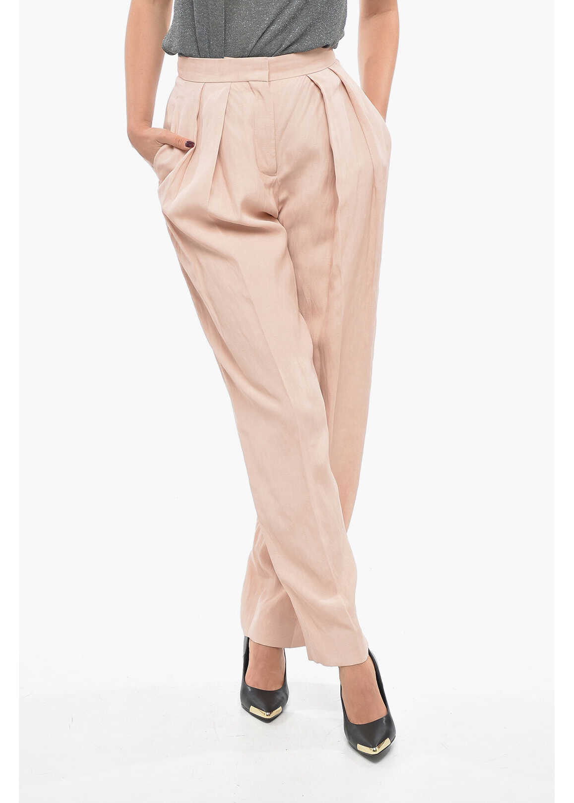 Stella McCartney Double-Pleated Flax Blend Baggy Pants Pink