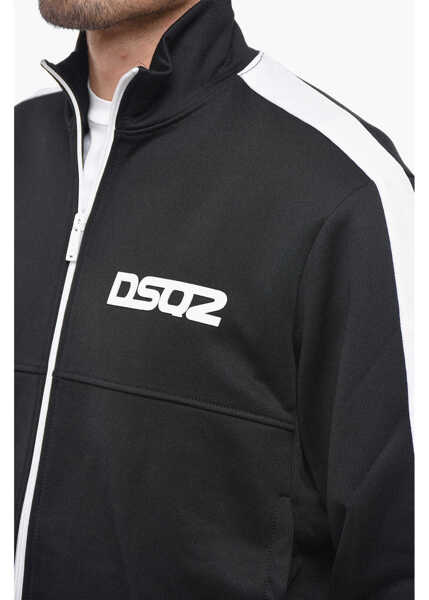 Bluze de trening DSQUARED2 Mock Neck Front Zipped Sweatshirt With Contrasting Bands Black Barbati (BM 13424366) 3