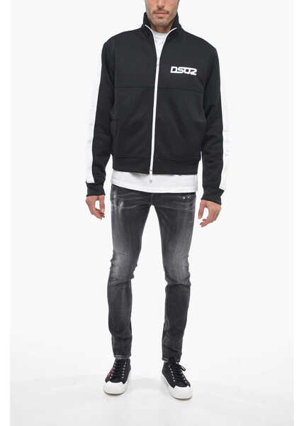 Bluze de trening DSQUARED2 Mock Neck Front Zipped Sweatshirt With Contrasting Bands Black Barbati (BM 13424366) 4